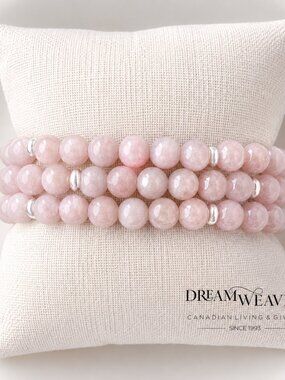 Blush Jade & Sterling Silver Gemstone Bracelet | 8mm Single Strand